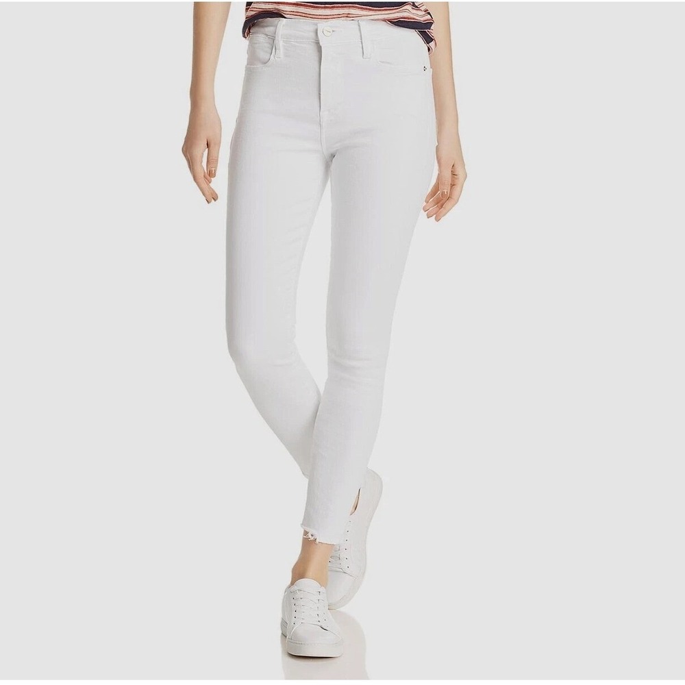 Frame Le High Skinny High Rise Blanc White Stretch Frayed Hem Jeans 29 - GUC